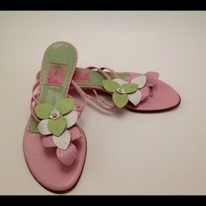 Lilly Pulitzer Sandals w Pink & Green Flowers 10 M